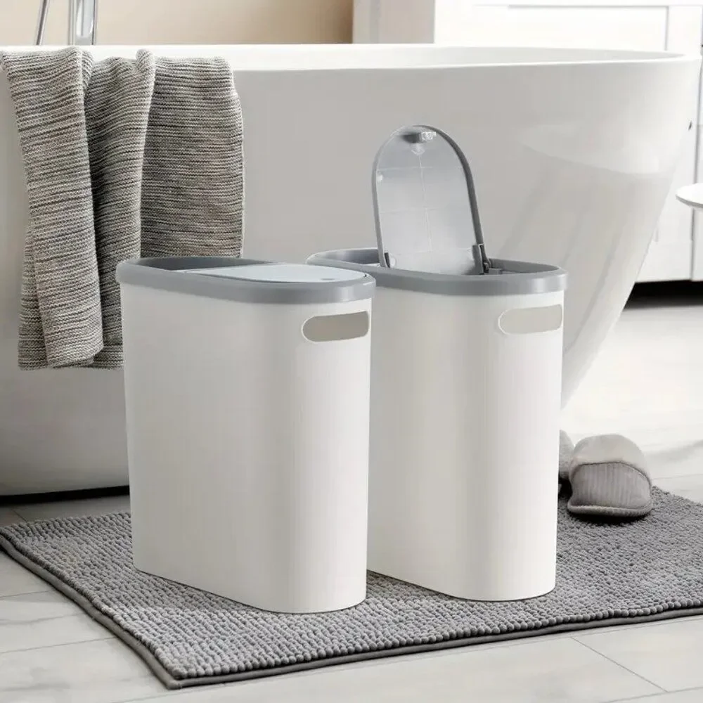 2/1pc Compact And Durable Plastic Bathroom Trash Can With Built-in Handles